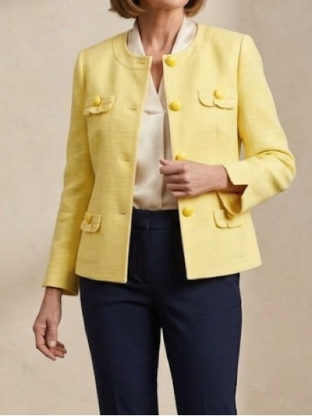 Talbots Tweed Yellow Career Wear Linen Blend jacket, Blazer Size 10 petite